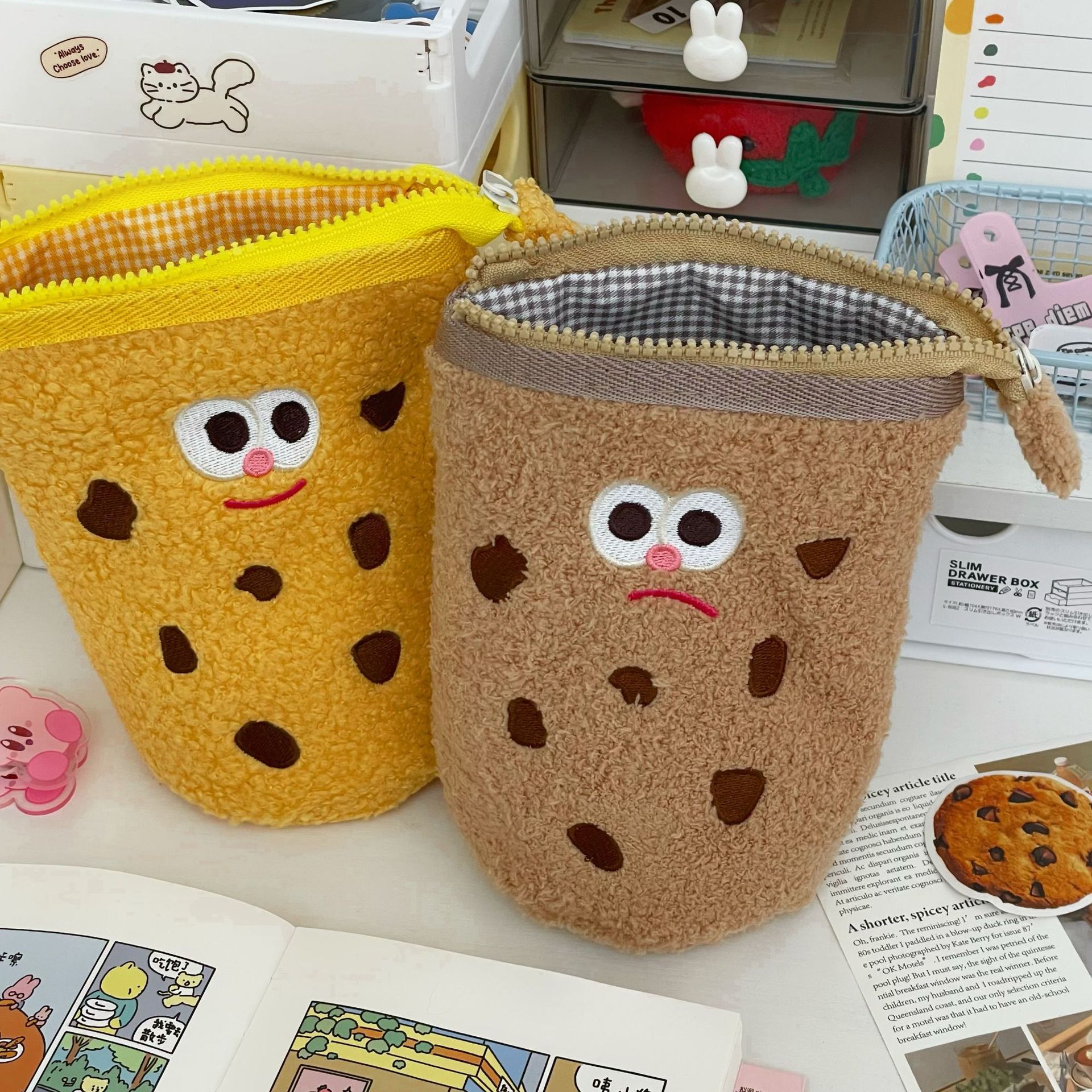 Cookie creative pen holder ins High appearance level student vertical flip foldable pen case large capacity desktop storage bag details Picture