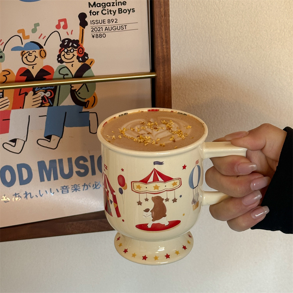 Original high-quality appearance level, childlike fun mugs, cute and niche high-legged ceramic cups, coffee cups, Grandma Niu tea cups, water cups for girls details Picture