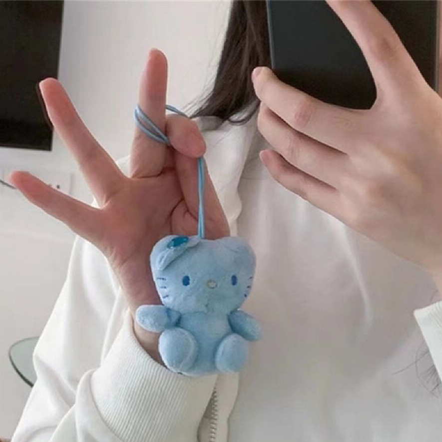 Retro diamond-encruffled cat plush keychain 2024 new style schoolbag plush doll blue leather figurine cute bag pendant details Picture