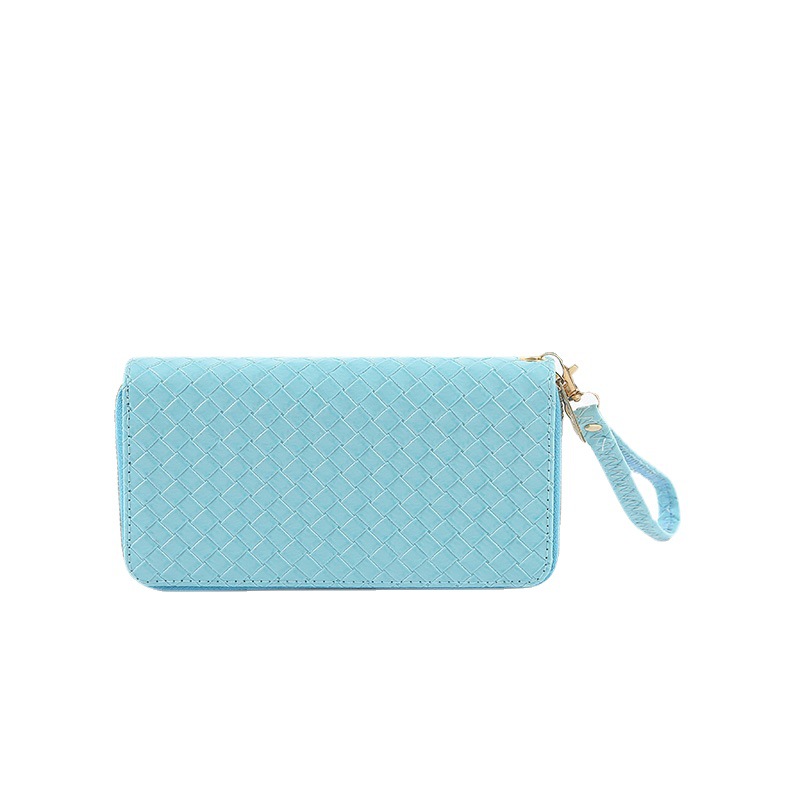 Wholesale of 2024 new style small card bag for women, simple woven pattern zipper, long women's wallet, wallet and clutch Item Picture