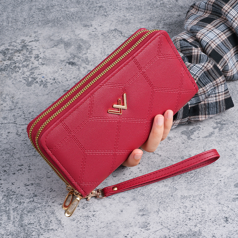 High-end wallet for women, long double-zipper large-capacity clutch, high-end, fashionable and simple double-layer wallet, mobile phone case full figure