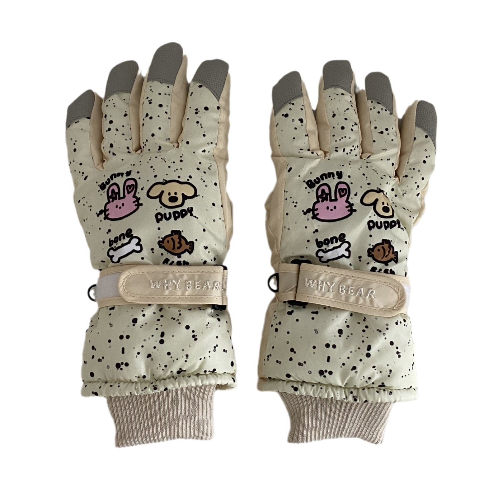 Cartoon Spotted dog ski gloves, winter fleece, outdoor cycling windproof, waterproof, cold-proof and warm, touch screen for women Item Picture