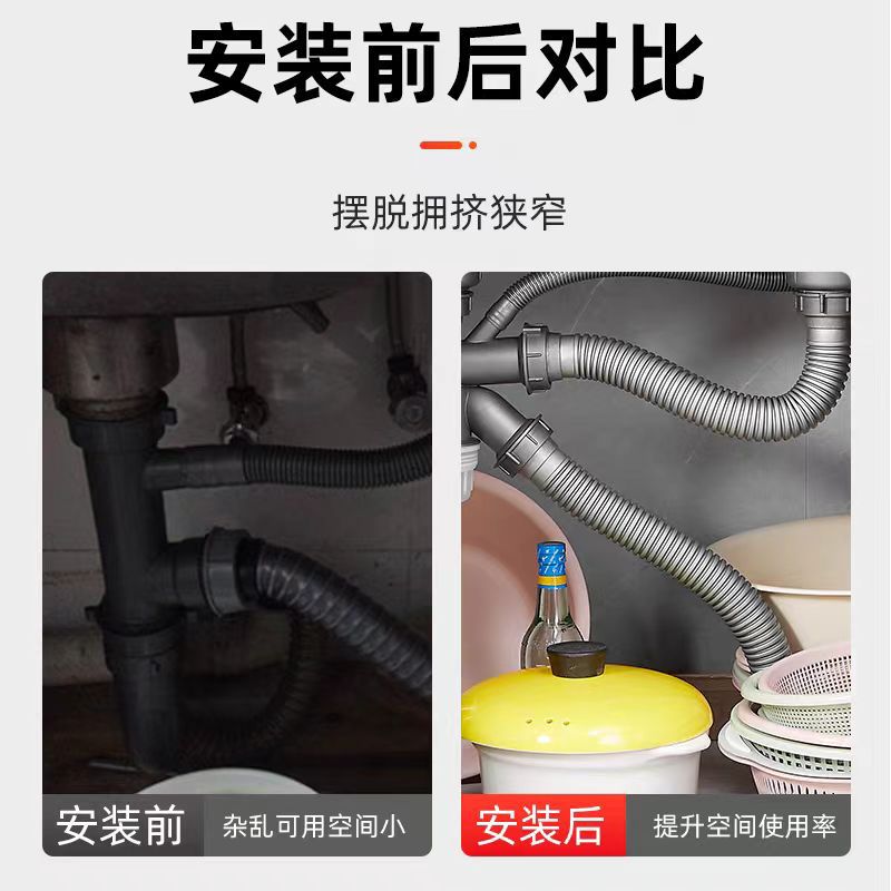 Kitchen sink drain pipe accessories, sink double basin drain, sink sink sink sewer drain pipe set details Picture