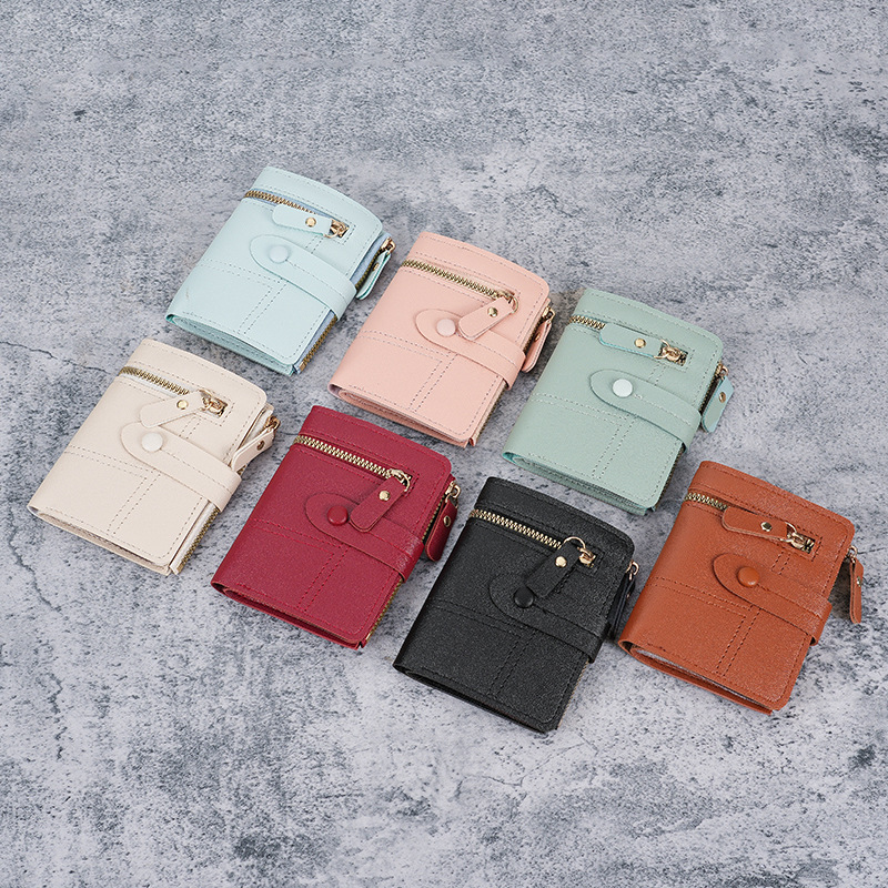 New type of wallet button wallet, solid-color wallet for women, thin wallet for ladies, card holder, short coin purse, cross-border wholesale Application Scenario