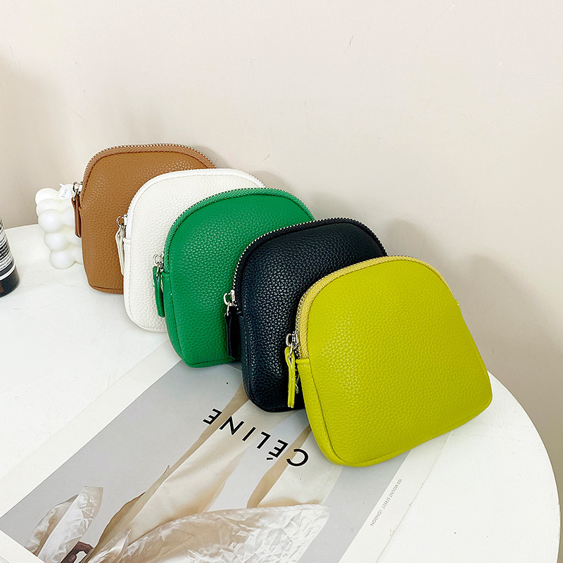 New Korean-style coin purse for women, mini clutch bag, simple soft leather zipper coin purse, earphone case and storage bag details Picture