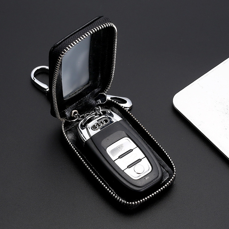 The new pu couple key case, large-capacity mirror window, women's car remote control, zipper key case, exquisite and retro details Picture