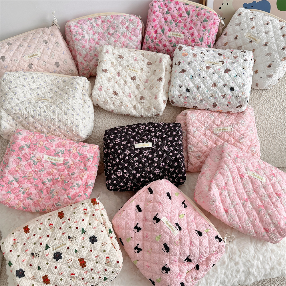 4681 Quilted cotton-padded cosmetic bag Cartoon Clutch Portable large-capacity travel toiletries and Cosmetics Storage bag details Picture
