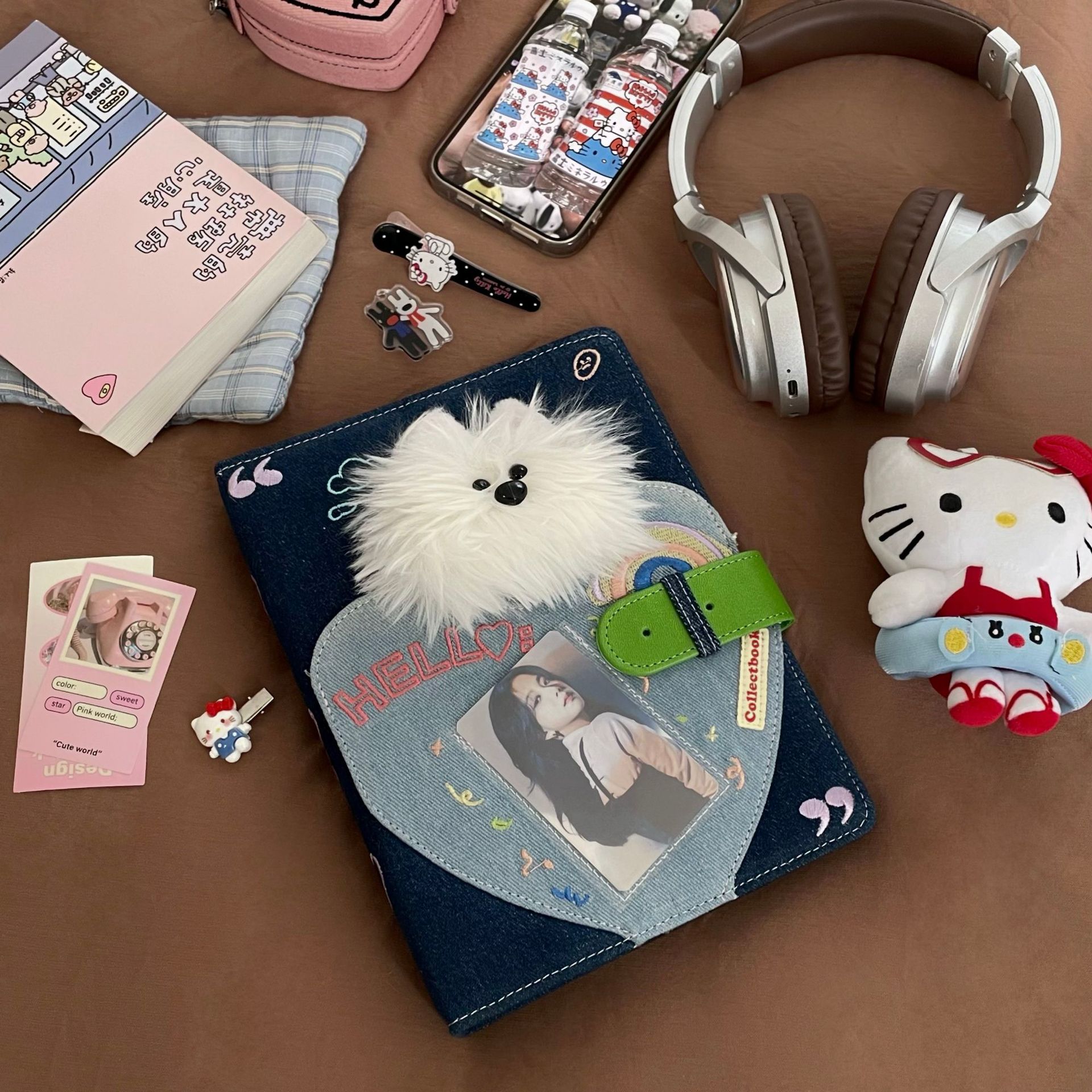 The same style of Xiaohongshu plush puppy cowboy card album a5 four-square grid loose-leaf Polaroid mini card diy storage photo album full figure