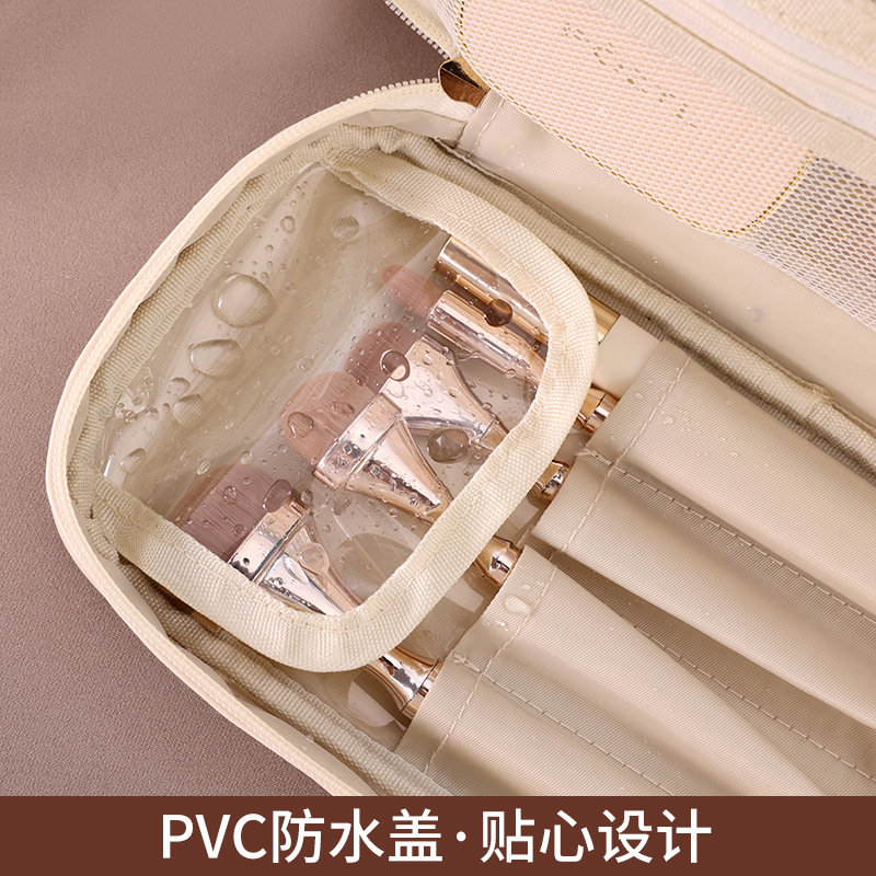 Cross-border high-end French double-layer makeup bag, portable large-capacity hand-held cosmetics storage bag, zoned toiletry bag Specification drawing