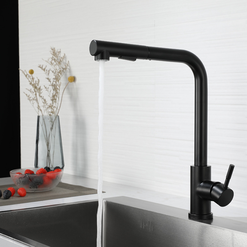 Wholesale 304 stainless steel seven-character pull-out faucet, brushed cold and hot mixed sink, kitchen sink, telescopic faucet from the manufacturer Specification drawing