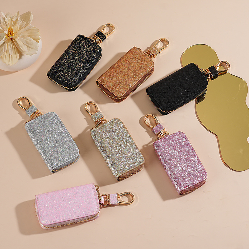Cross-border car key case for both men and women, universal car key storage case, creative star shining leather pendant Specification drawing