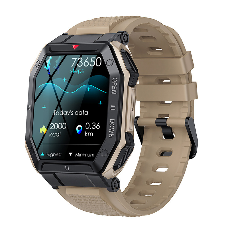 The new K55 outdoor smartwatch features Bluetooth call, all-day heart rate, blood pressure, blood oxygen, stopwatch, music and multiple sports modes Specification drawing
