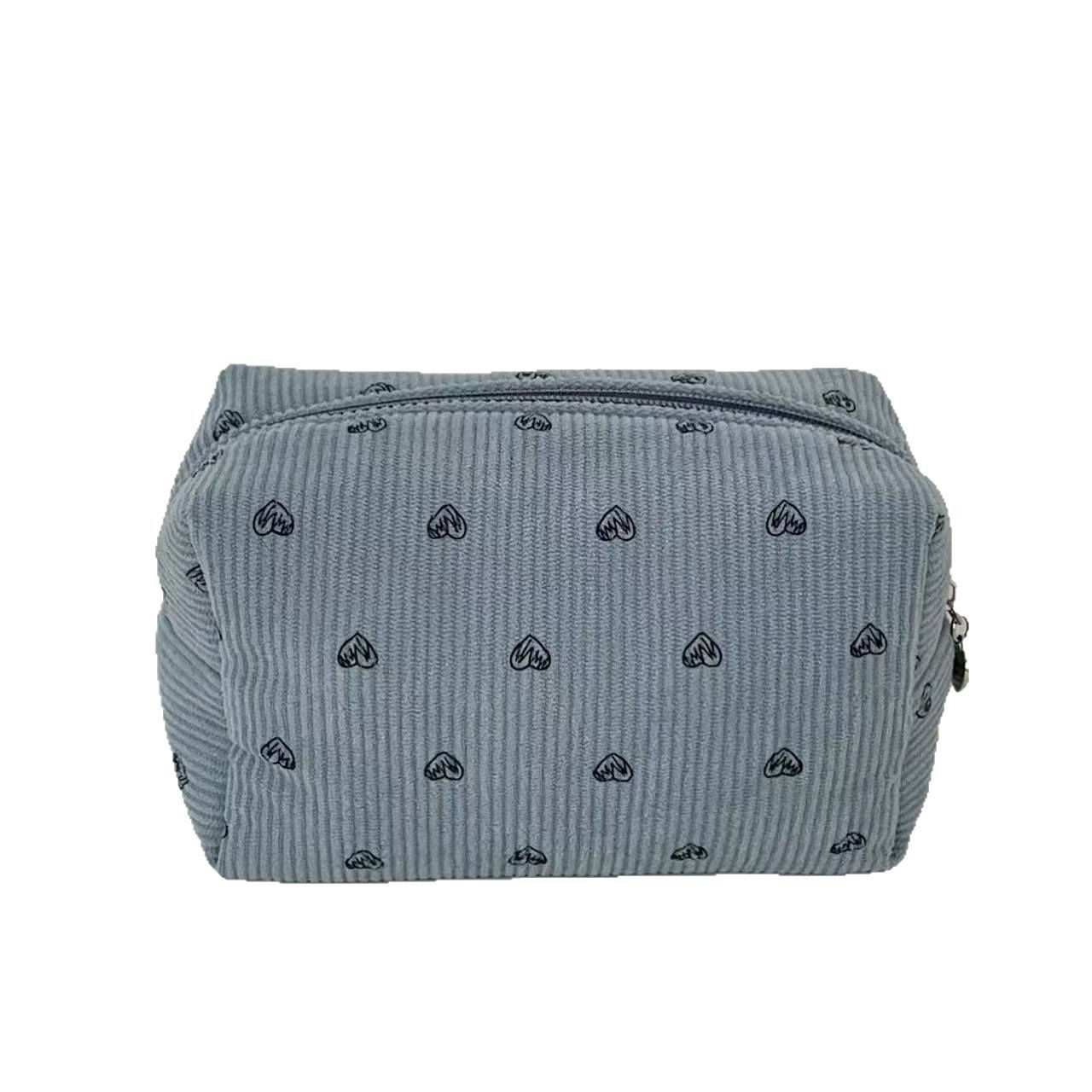 Ins-style corduroy heart-shaped cosmetic bag for women, large-capacity high-end hand-held cosmetic bag, cosmetic storage bag Item Picture