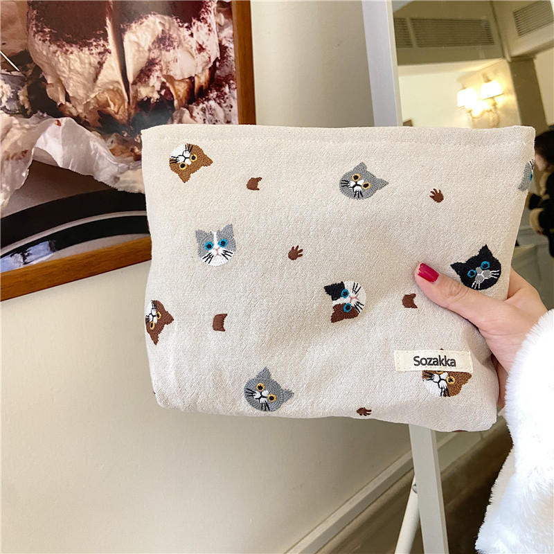 【 In Stock 】110224 Makeup bag, Japanese ins cotton and linen cat phone case, girl lipstick storage bag, pen case details Picture