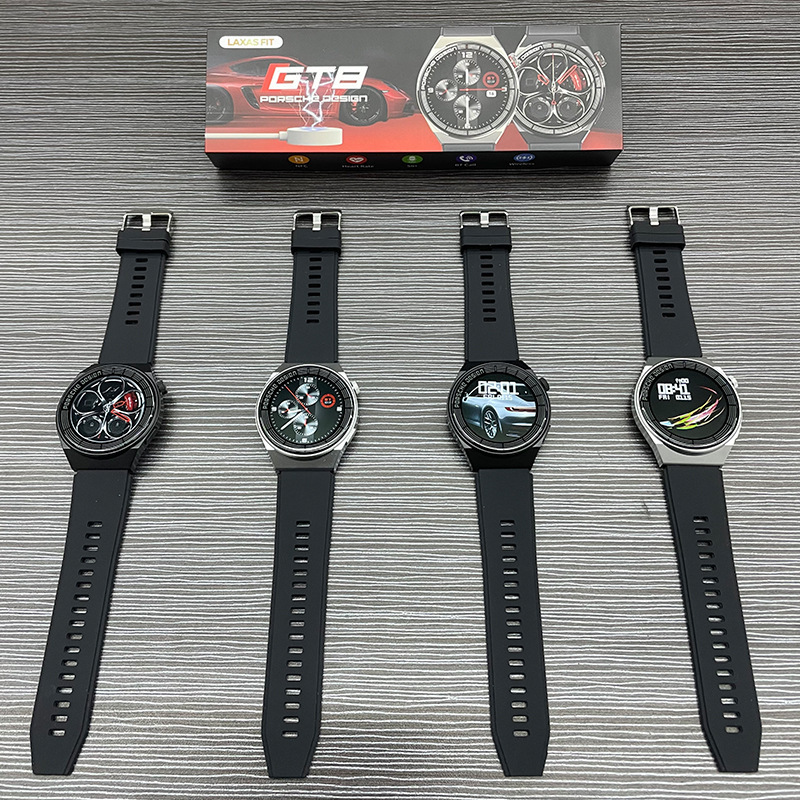 The Huaqiangbei round-screen GT8 Porsche Sports Smartwatch is equipped with wireless charging and NFC Bluetooth call information push Specification drawing
