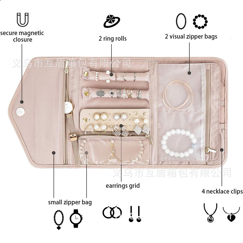 Travel jewelry storage box, roll-type foldable jewelry box, suitable for travel rings, necklaces, bracelets Application Scenario