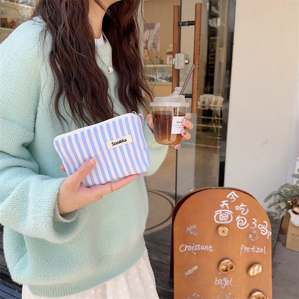 43203 Fresh Striped Lipstick Cushion Storage Bag, Coin Bag, Makeup Bag, Small Portable Sundries Storage bag details Picture