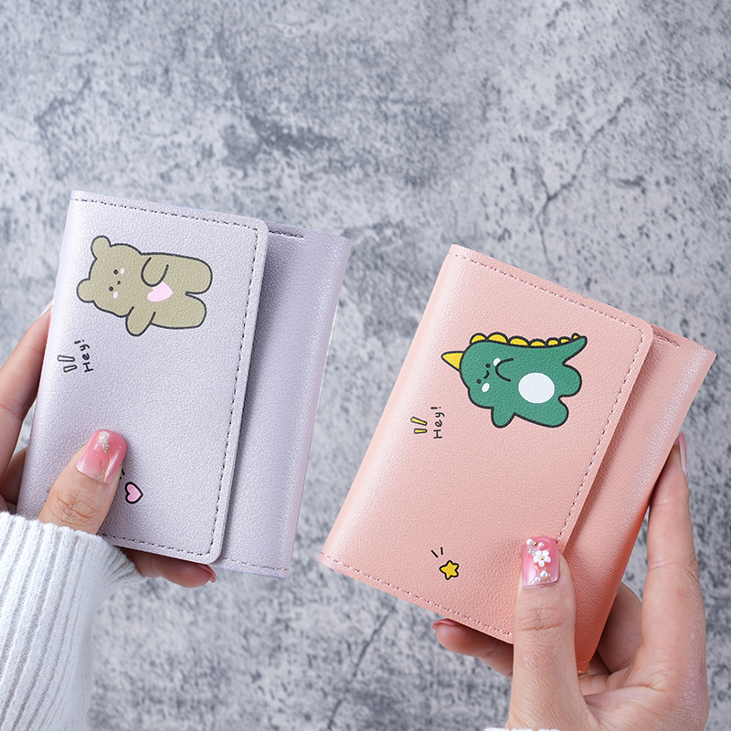 New fresh and cute printed cow 30% off push-button wallet for women, short student multi-slot card bag wallet Specification drawing