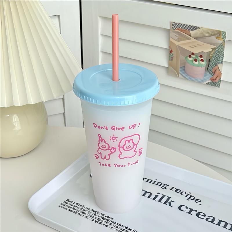 Original design! Cute straw cup, plastic water cup, large-capacity coffee, portable cup with a girlish heart Specification drawing