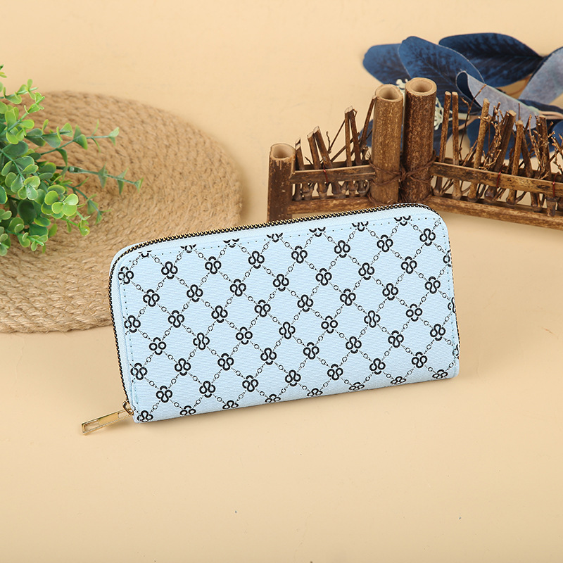 Korean-style simple ladies' wallet, long zipper wallet, leather print, fashionable coin purse, card position handbag details Picture