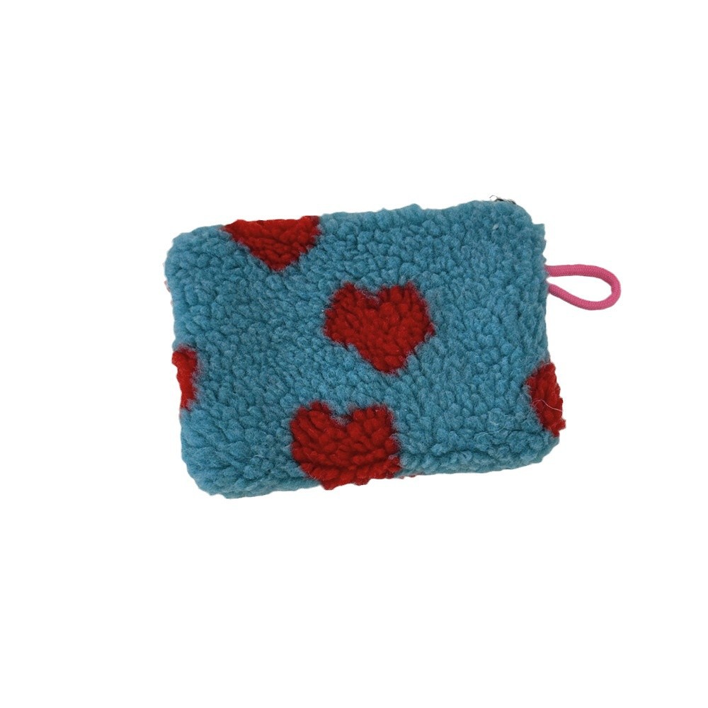 411281 InS-style plush heart-shaped red envelope, student holding a small makeup bag, key, coin purse, ID bag Item Picture