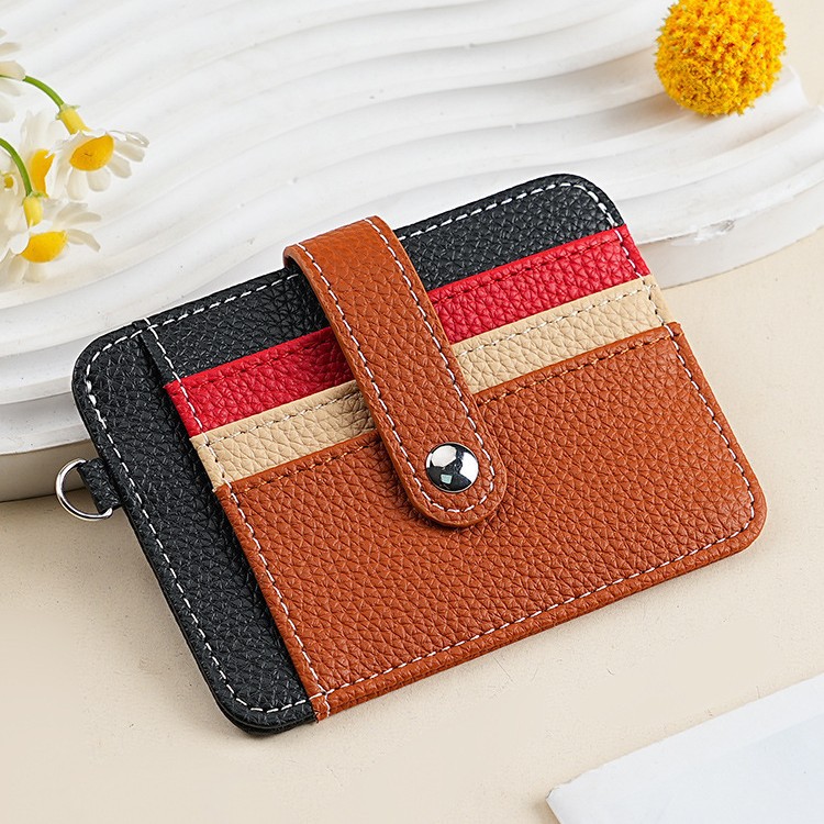 New high-appearure-level solid color in-stock ultra-thin card case with multi-slot card holder, small, exquisite and fashionable leather pu card case details Picture