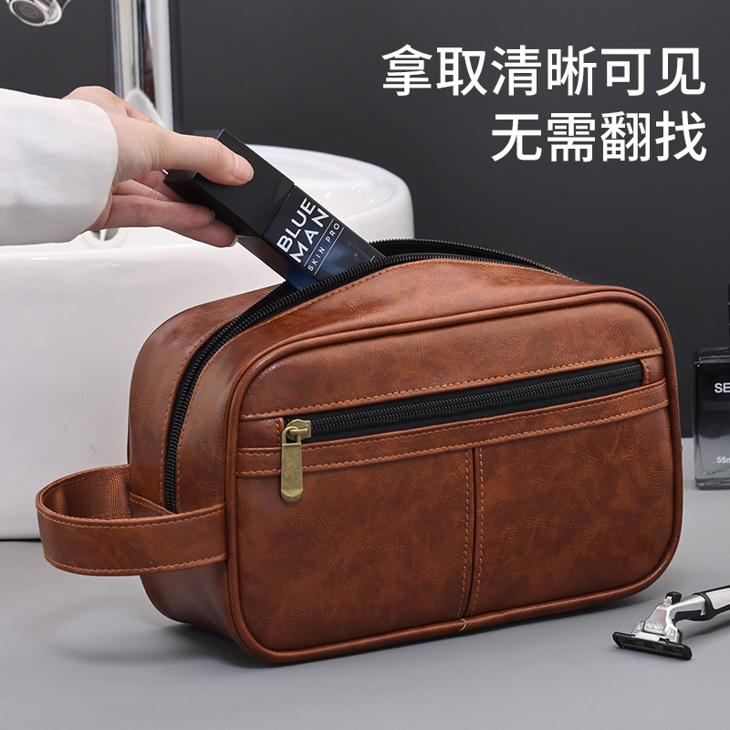 Yige Creative Multi-functional fashionable toiletry Bag, Travel Portable Men's skincare Storage Bag, hand-held pu makeup bag details Picture