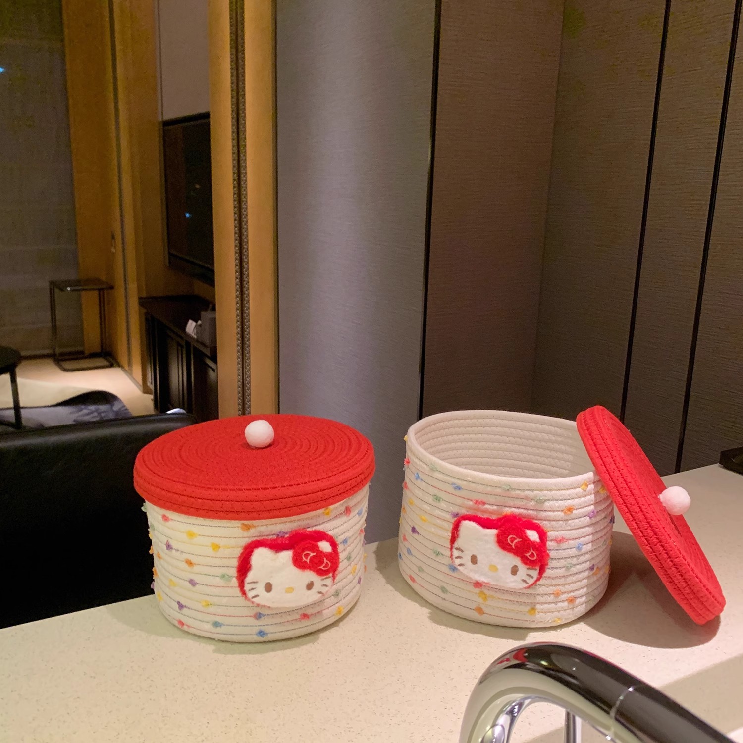 Cute cat cotton rope storage basket, woven large-capacity desktop dust-proof covered storage bucket, miscellaneous storage basket for home use full figure