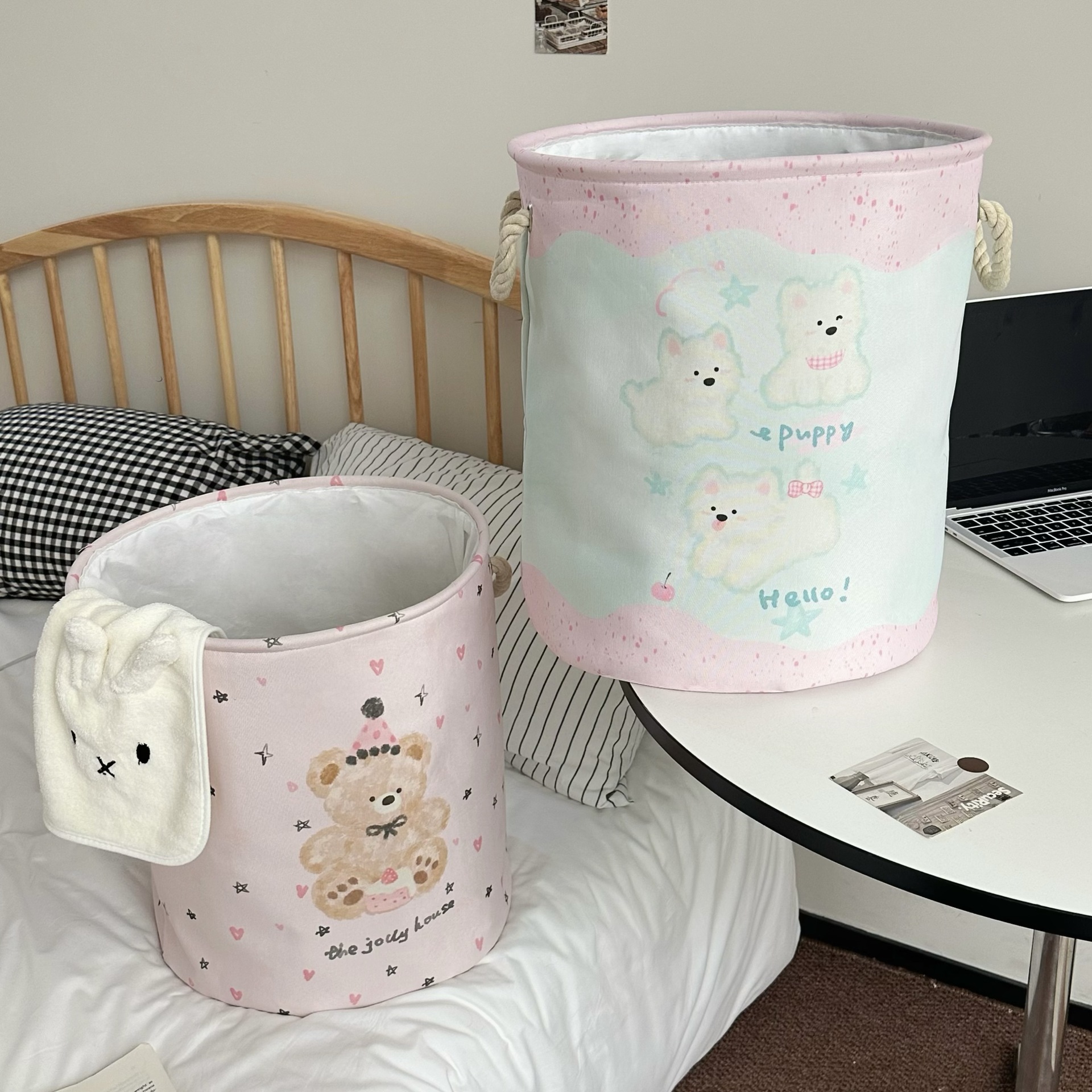 Mint West Highland Dirty clothes Basket, Plush toy storage bucket, bathroom clothes storage basket, household foldable storage bucket Specification drawing
