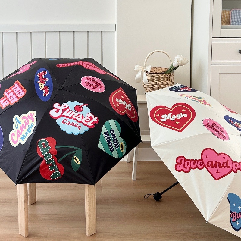 Korean version of ins retro heart-shaped umbrella, sun umbrella, all-weather black rubber sun protection umbrella, portable folding umbrella, sunshade umbrella Specification drawing