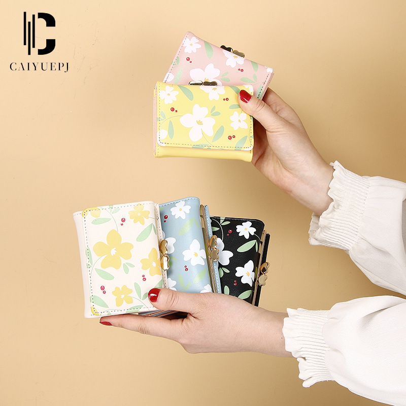 Printed girl coin purse, three-fold student wallet, card case integrated, short card case, coin purse, mini small bag full figure