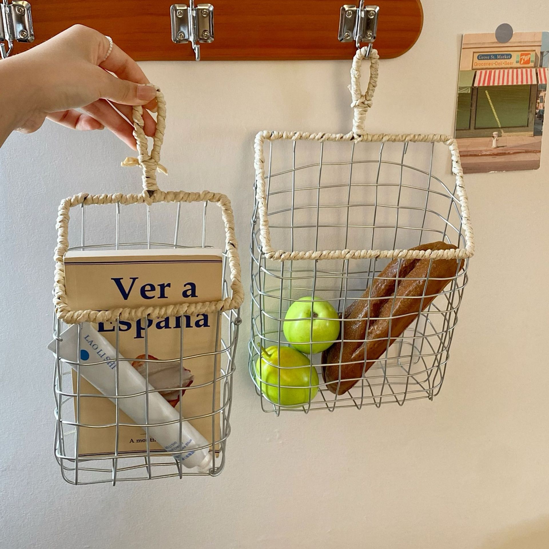 ins Nordic wall-mounted storage basket, hanging woven iron basket, storage basket, kitchen sundries hanging basket, ironwork storage basket full figure