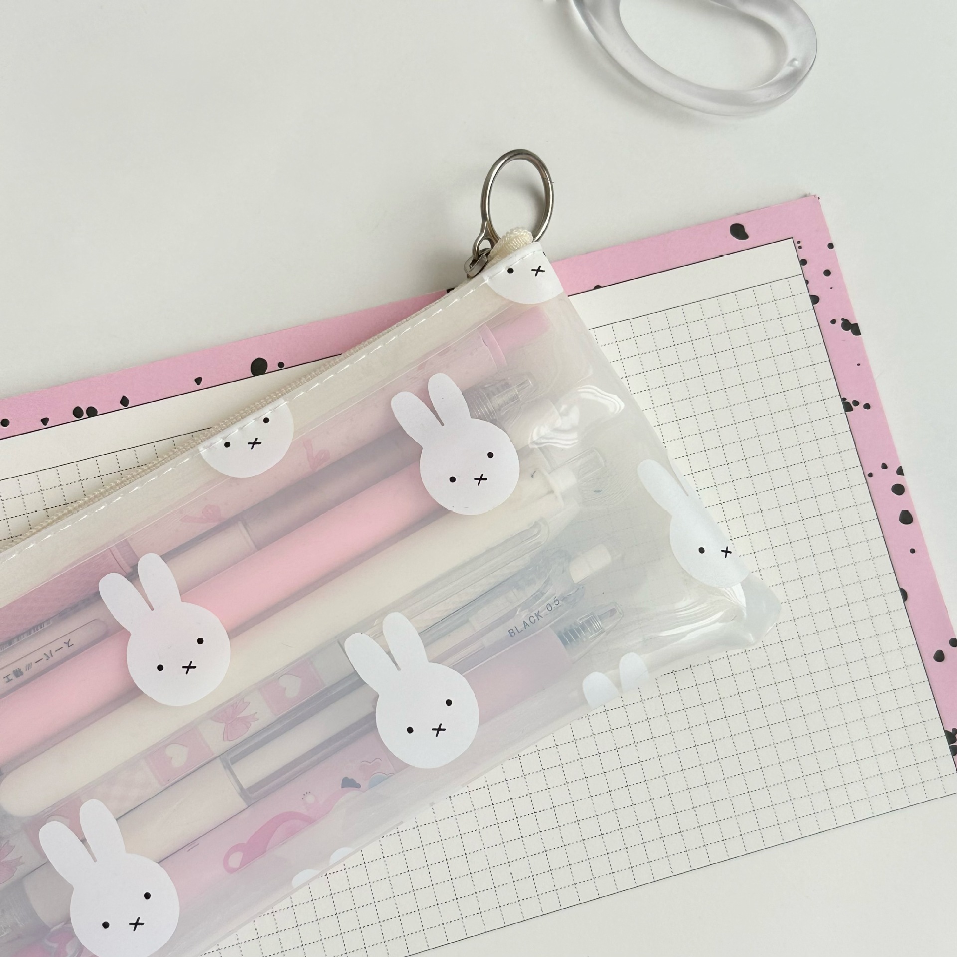 Cute rabbit pen case PVC printed stationery bag 2025 new style fashionable student transparent pen case waterproof storage bag details Picture