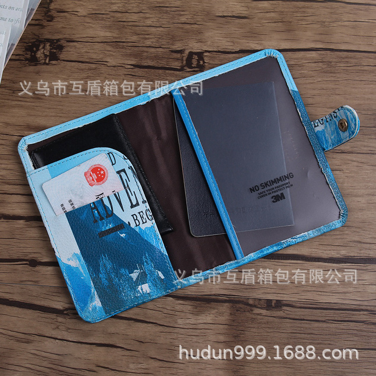 Factory direct sales of new cross-border PU color-printed cartoon passport bags, luggage tags and multi-functional ID bags in stock details Picture