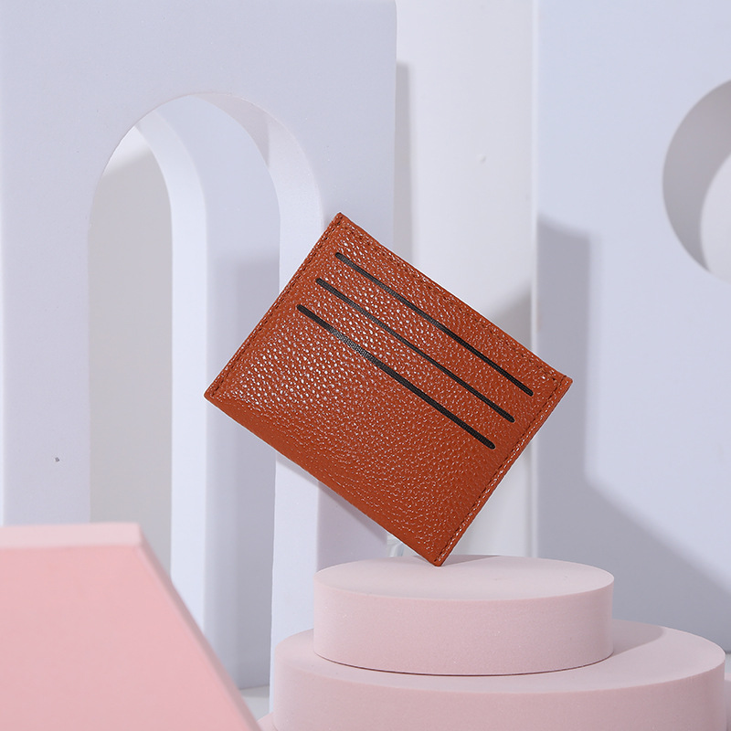Card holder, card case, coin purse, open bag, solid color for women, lychee pattern wallet, student, bus card, document storage, logo Specification drawing