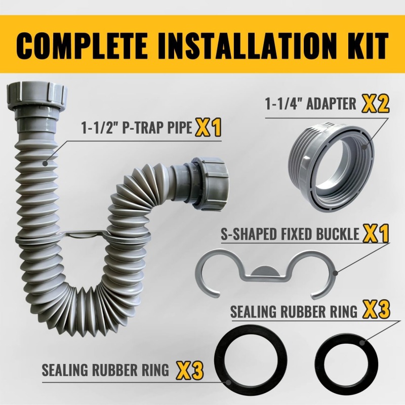 Cross-border vegetable washing basin, single and double heads, 4045 telescopic drain pipe, flexible hose, mop sink drain pipe, dishwashing sink drain pipe details Picture