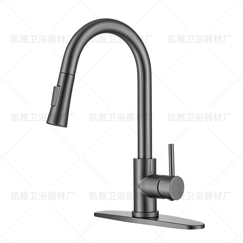 Gun gray 304 stainless steel kitchen faucet, pull-out faucet, brushed gold black telescopic hot and cold faucet factory Item Picture