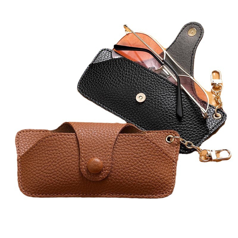 Light luxury European and American pressed handcrafted leather sunglasses case, anti-drop sunglasses case, portable eyeglass bag, chain hanging bag Item Picture