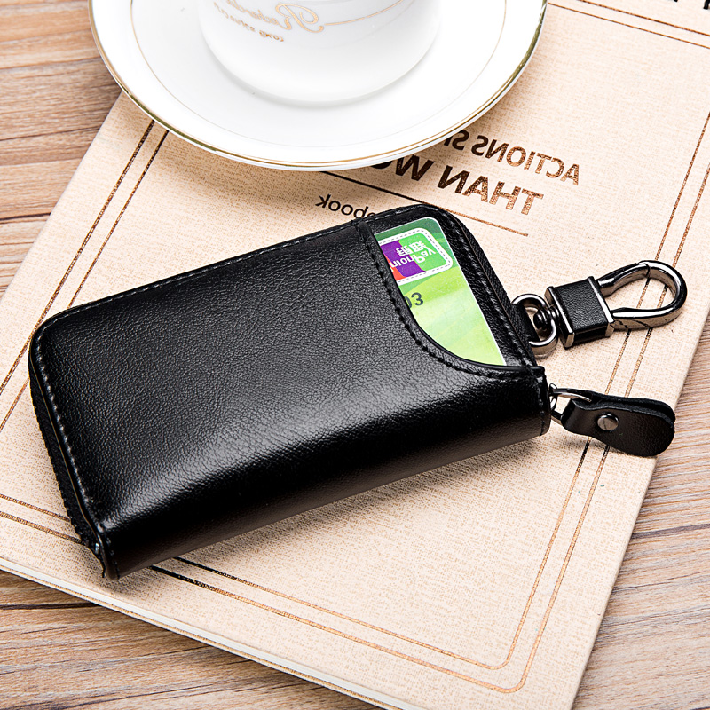 Key case, men's large-capacity genuine cowhide business and household simple zipper waist-hanging car multi-functional card case details Picture