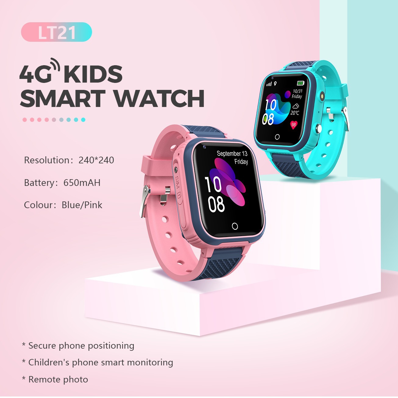 LT21 Cross-border 4G children's smartwatch phone Waterproof Photo video Call Primary School GPS anti-loss bracelet details Picture