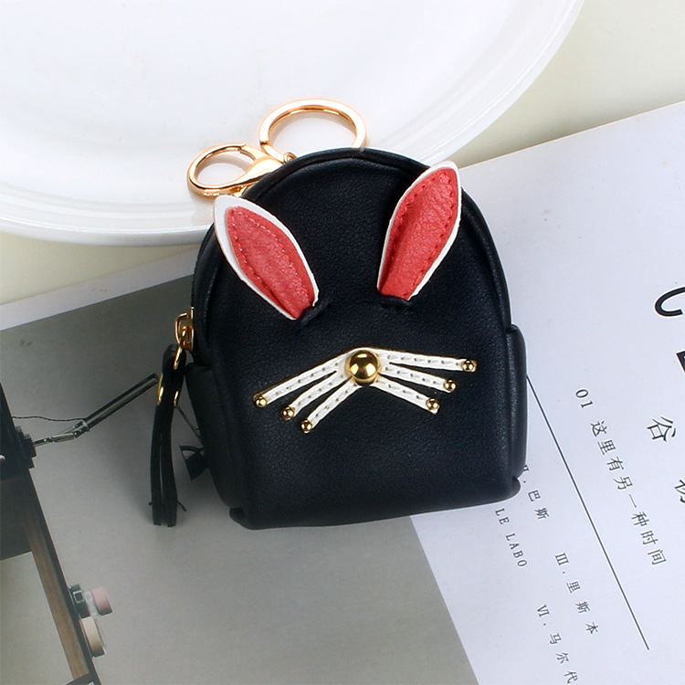Korean cute key case, pink rabbit coin purse, mini schoolbag, car key chain pendant, ladies' wallet details Picture
