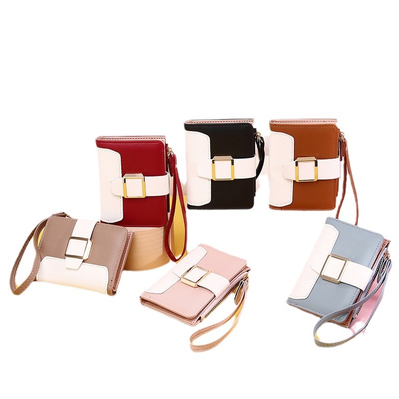The new Korean-style women's wallet features a color-matching short wallet that is versatile and fashionable. It is a zippered coin purse with multiple compartments Item Picture