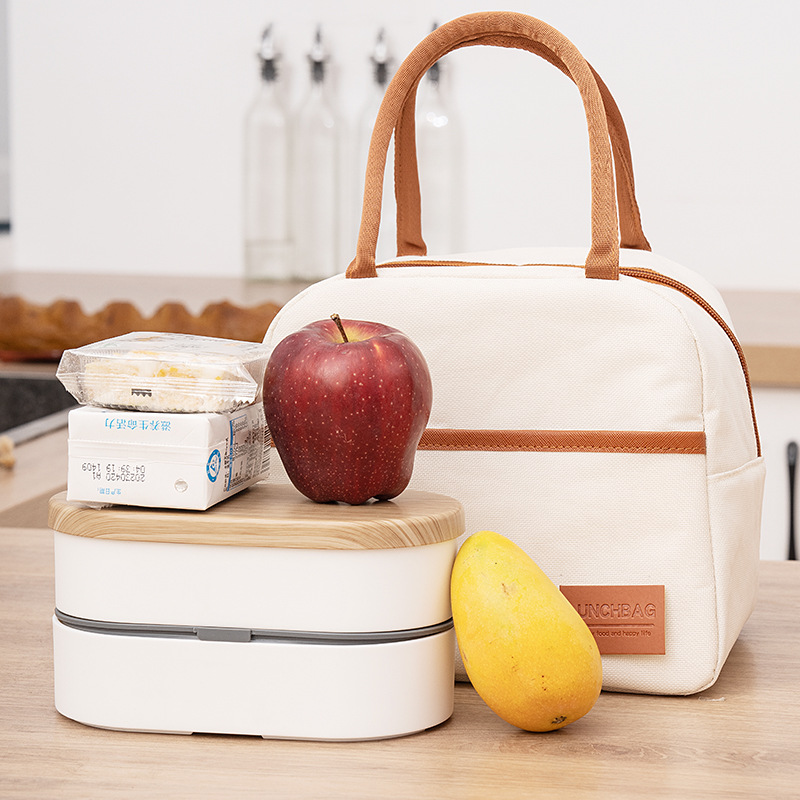 Japanese-style high-appearance-level insulated bento bag, Oxford cloth arc-shaped constant-temperature bag, portable lunch box for bringing meals to work, lunch bag details Picture