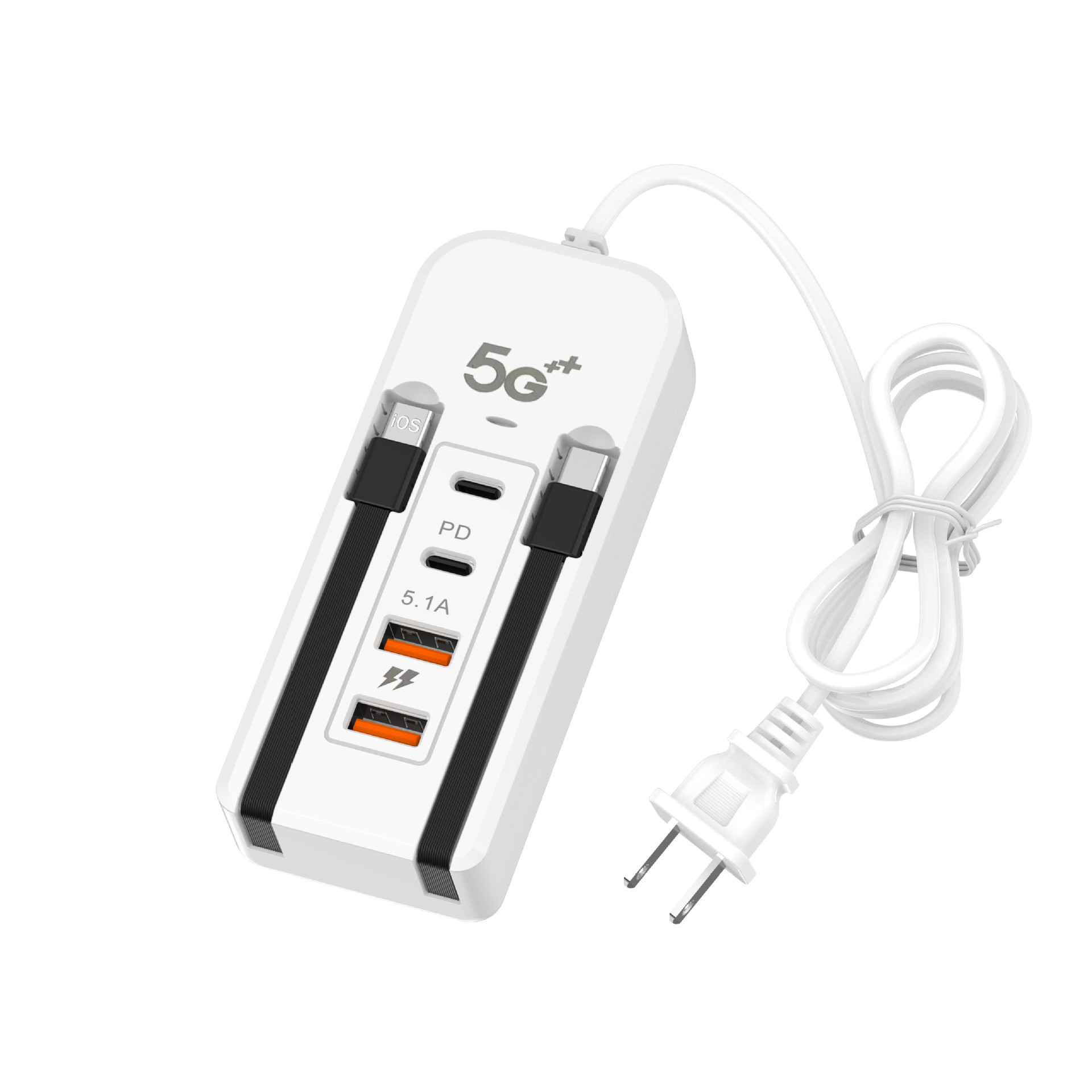 The new multi-port usb power strip charger for mobile phones with pd fast charging is suitable for 6-in-1 dual-wire sockets for both Apple and Android devices Item Picture