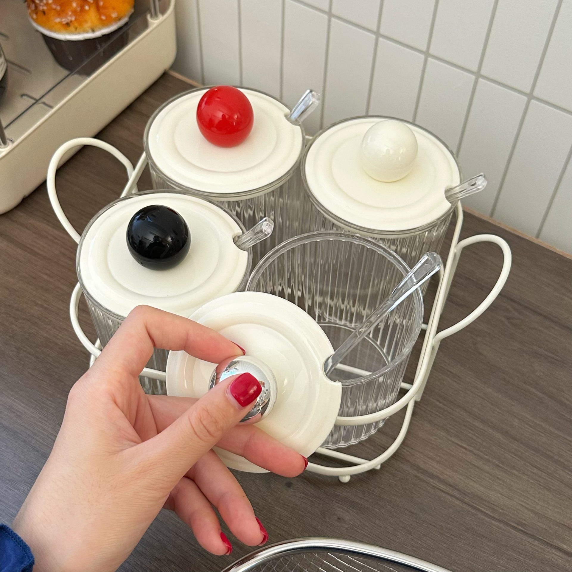 Cream-style simple seasoning jar set, home kitchen salt jar, sauce and vinegar seasoning bottle, multi-functional combination seasoning jar details Picture