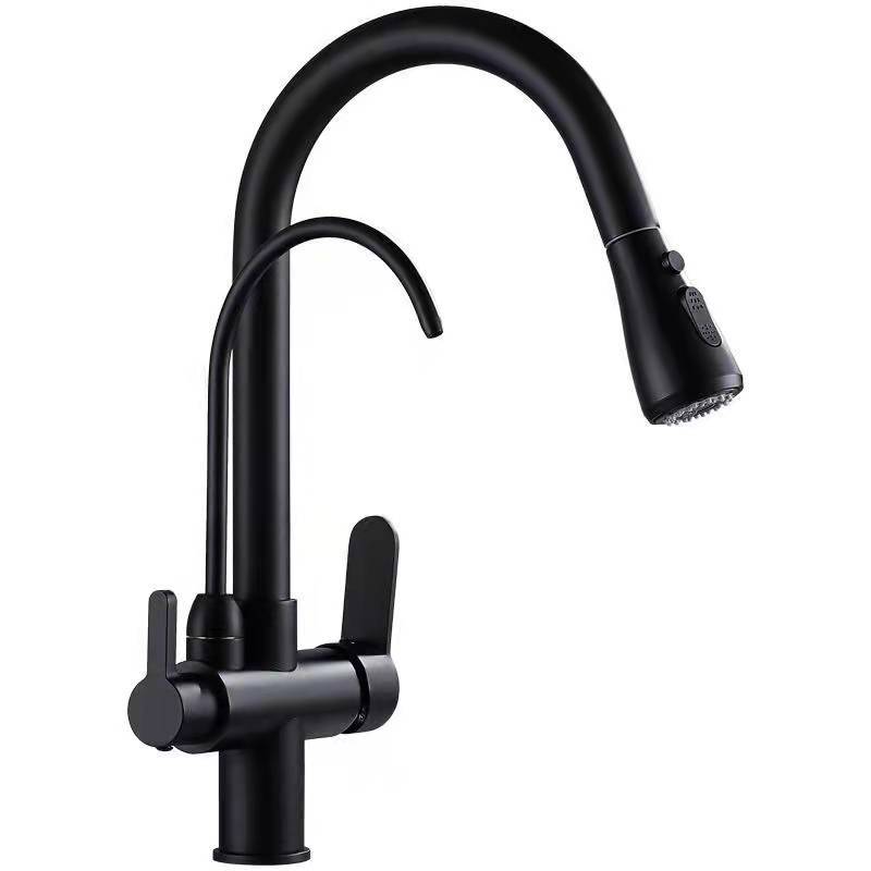 All-copper kitchen faucet, pull-out cold and hot direct drinking three-in-one, pure water sink, sink, and faucet for three uses Item Picture