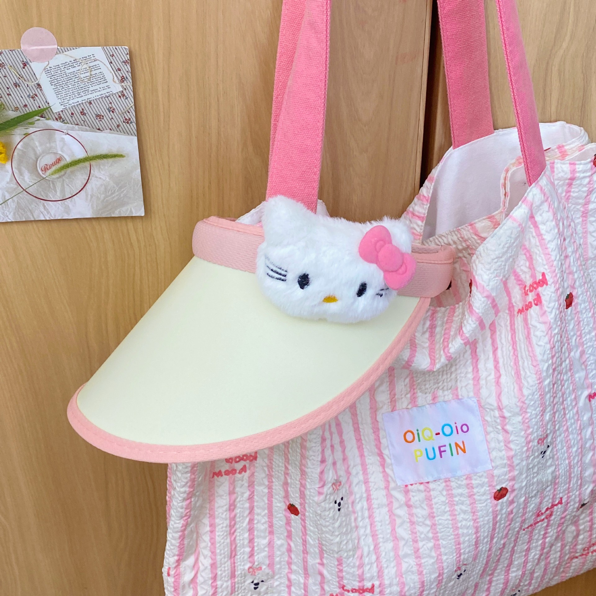 Summer cartoon cat sun protection cap, large brim, women's open top, sun protection and UV protection portable outdoor travel sun protection cap Specification drawing