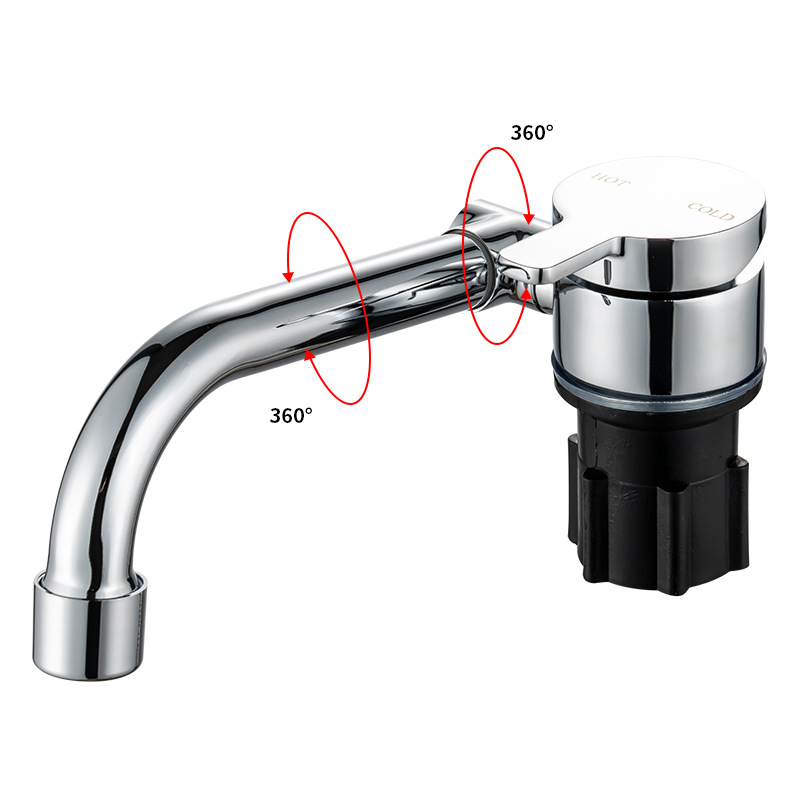 The manufacturer supplies foldable faucets for covered water sinks in RVS and yachts with cold and hot mixed water Specification drawing