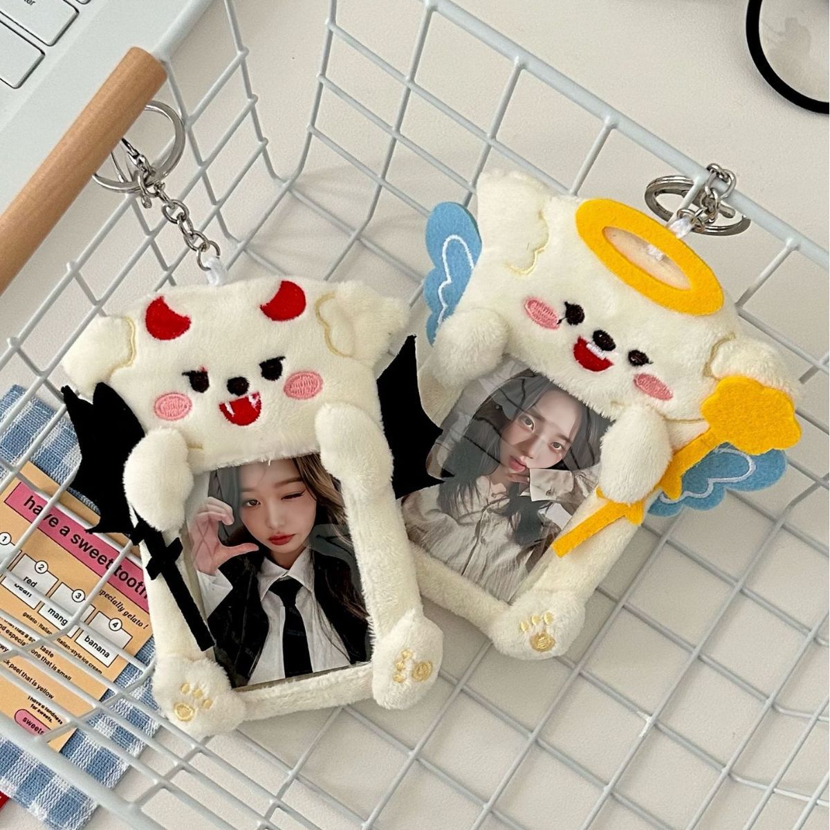 Angel and Devil plush card case, Korean InS-style Polaroid Guka idol small card display pendant, couple style full figure