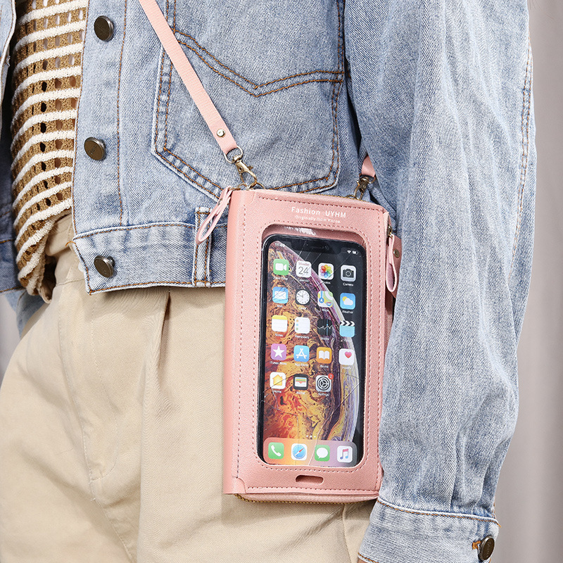 2022 Touch screen mobile phone bag for women, cross-body anti-theft multi-functional single-shoulder transparent mini wallet, mobile phone bag Application Scenario